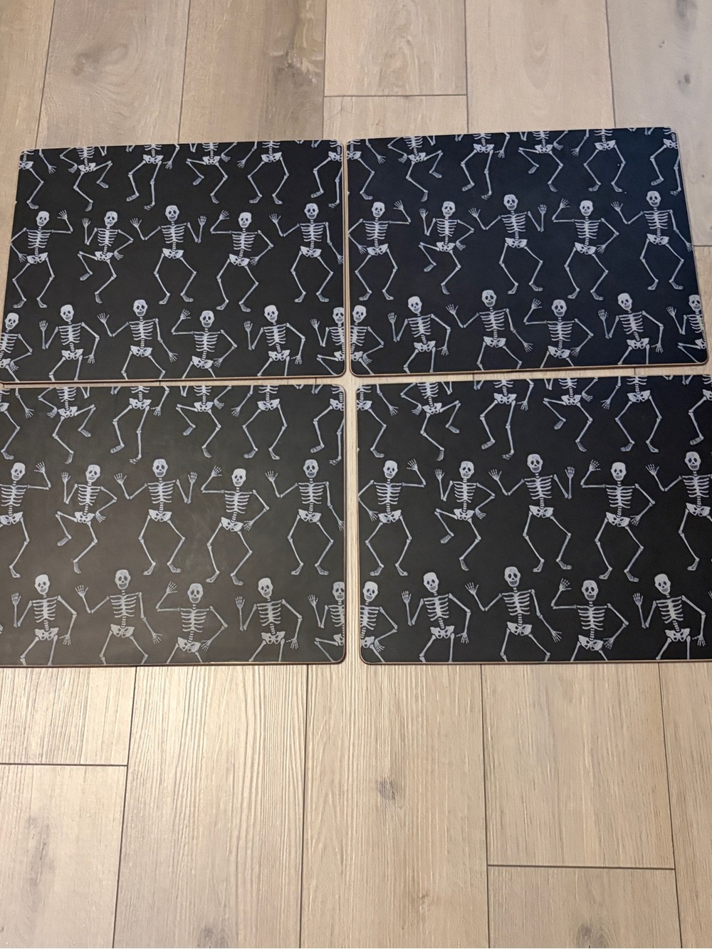 Williams Sonoma Spooky Dancing Skeletons Hardmat Placemat Halloween Set of 4
